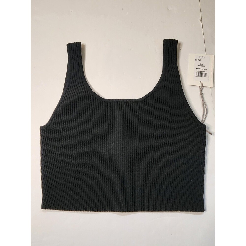 Cozi Perfect Rib Tank Top Womens Large Black Cropped Slim Fit Athleisure Workout